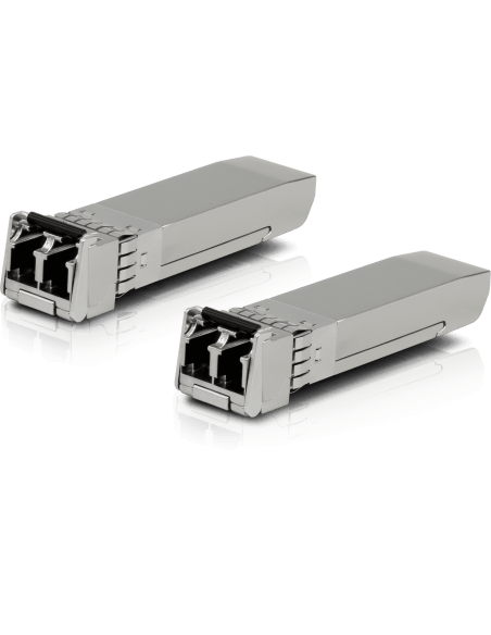 Ubiquiti Single Mode 10G LC SFP+ module 2-pack, detailed view of the product.