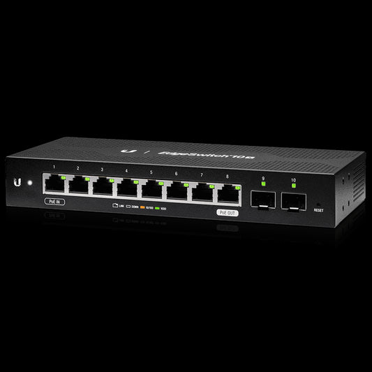 Image of the Ubiquiti EdgeSwitch 10X, a network switch designed for high performance and scalability.