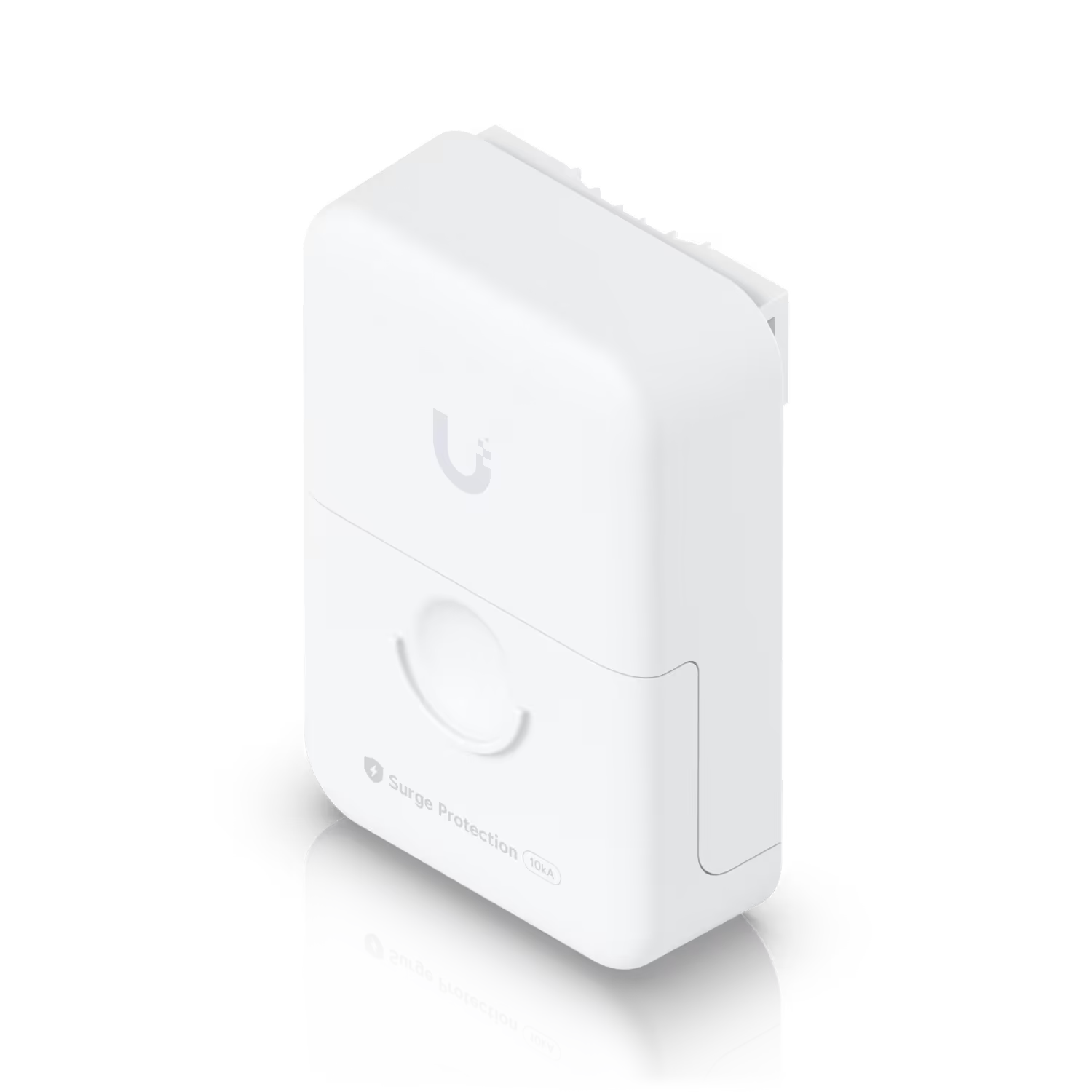 Back view of the Ubiquiti Grounded Ethernet Surge Protector highlighting the connection ports.