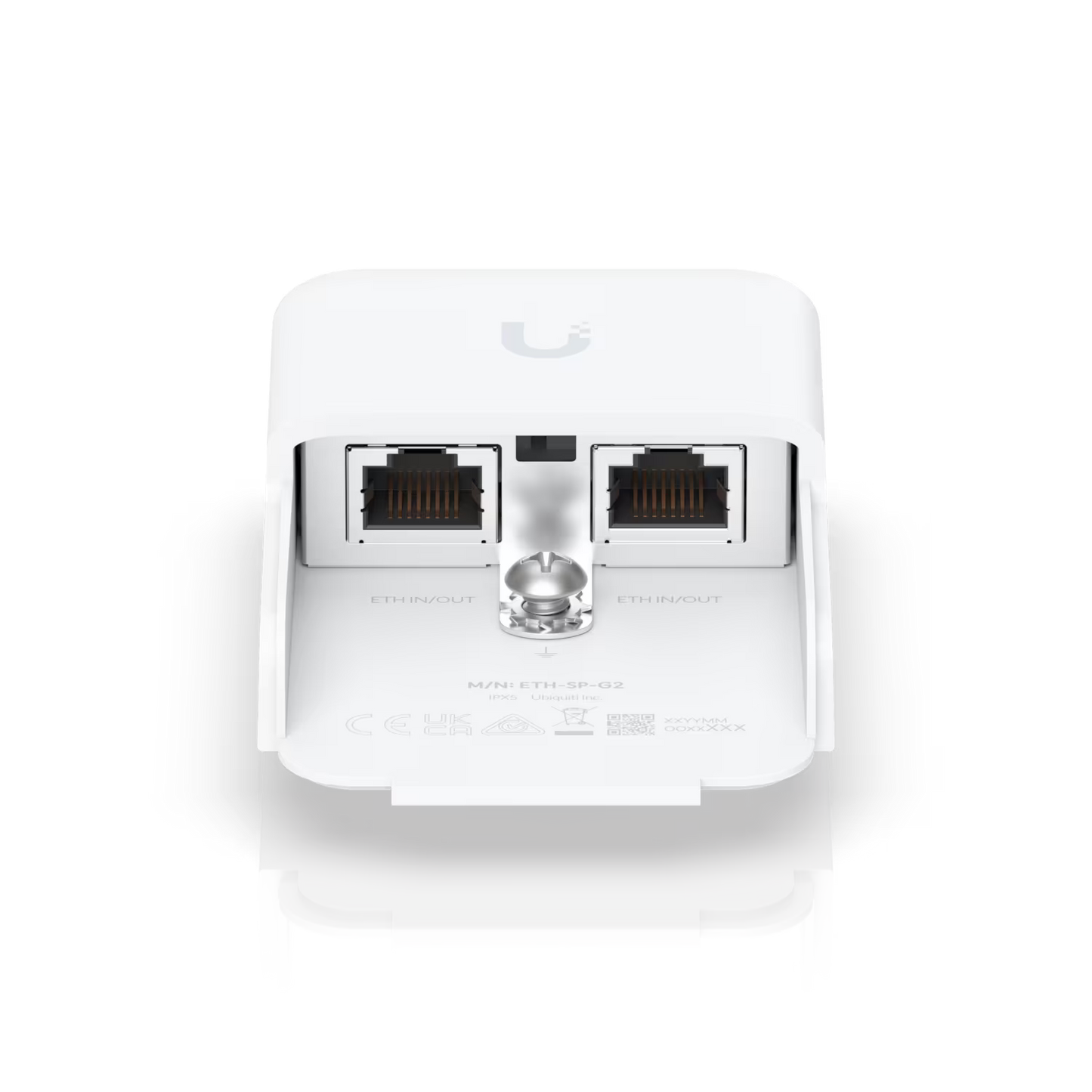 Side view of the Ubiquiti Grounded Ethernet Surge Protector showcasing its compact size.