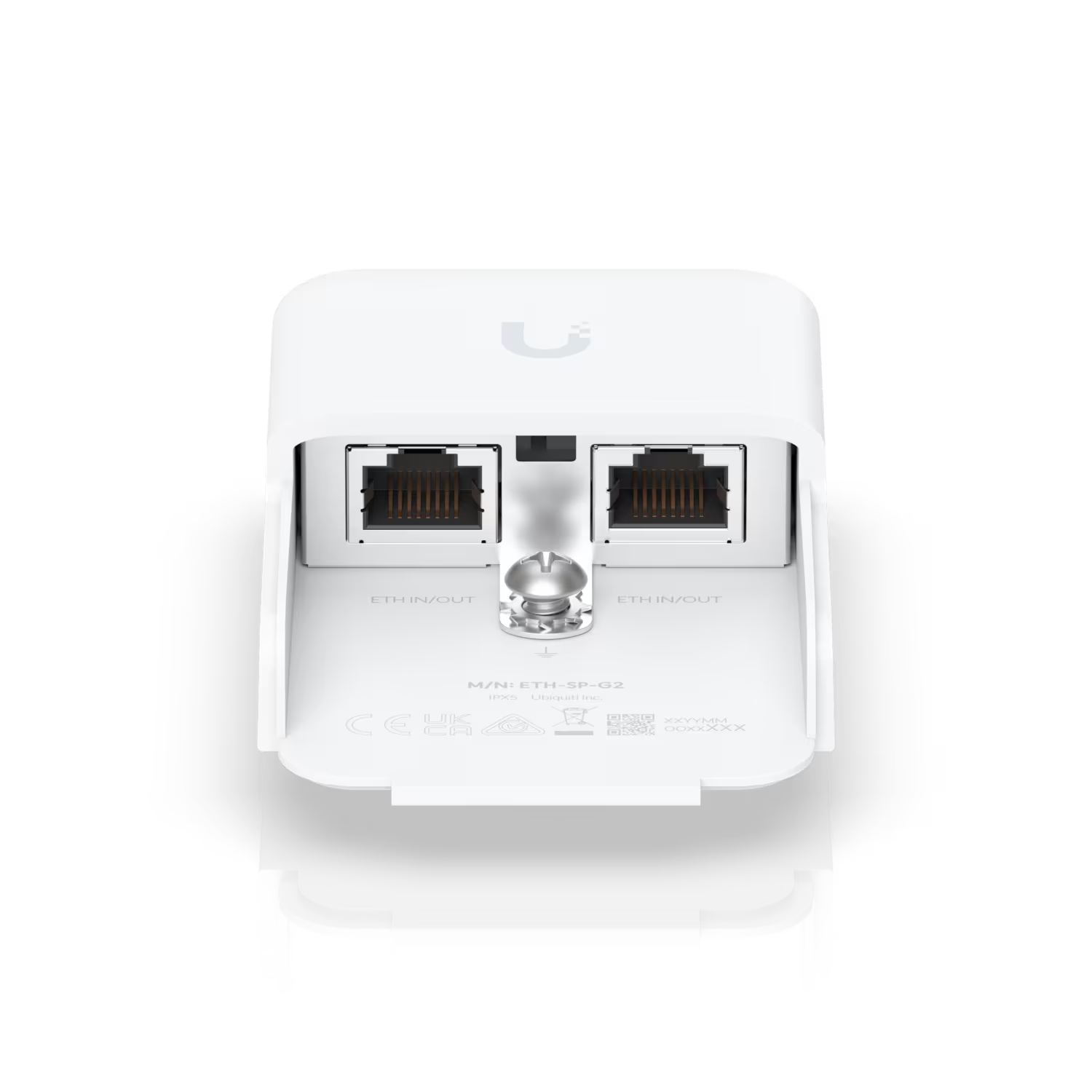 Side view of the Ubiquiti Grounded Ethernet Surge Protector showcasing its compact size.