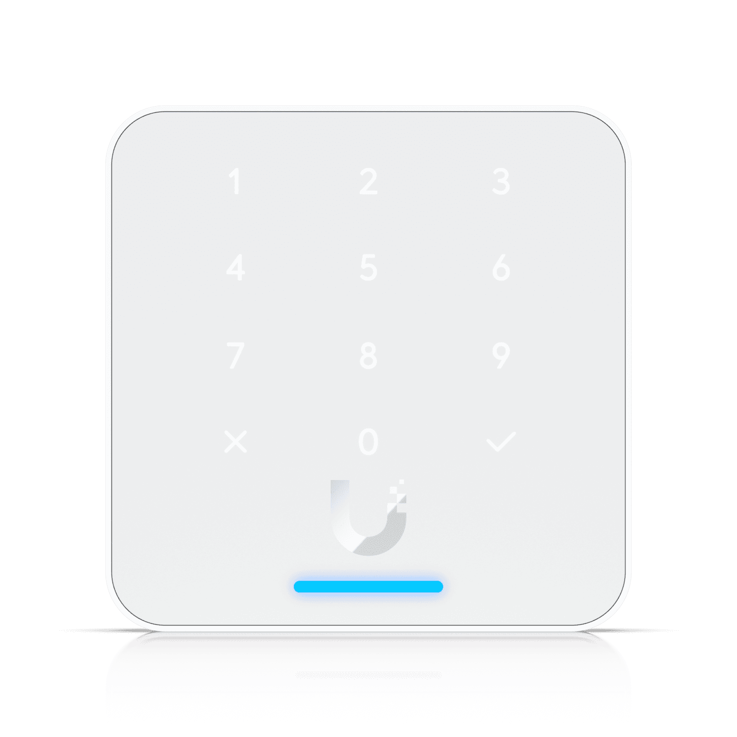 Ubiquiti UniFi Access NFC Card Reader with Keypad in white, showcasing its sleek design and features.