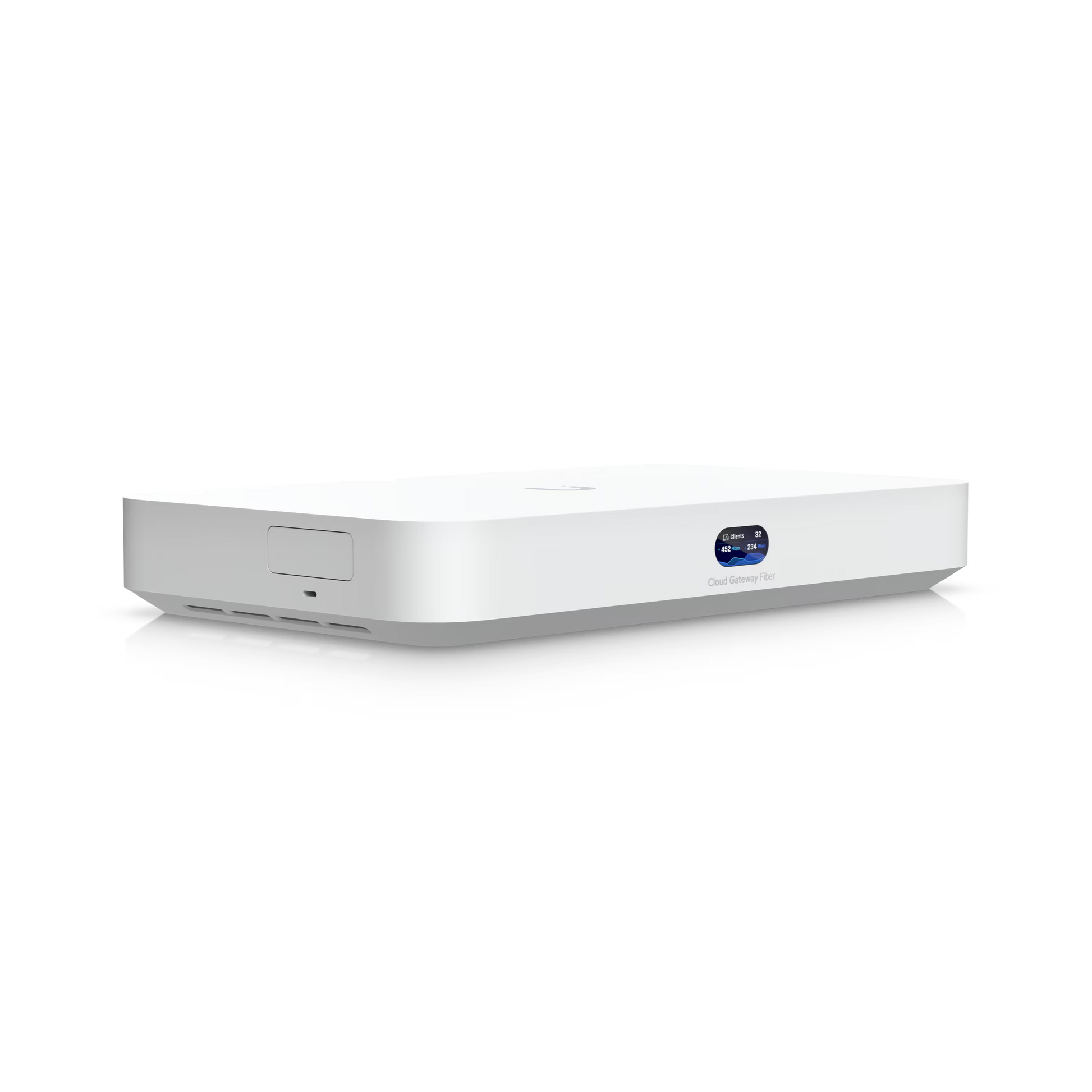 Back view of Ubiquiti 10G Multi-WAN UniFi Cloud Gateway Fiber highlighting the connectivity options.