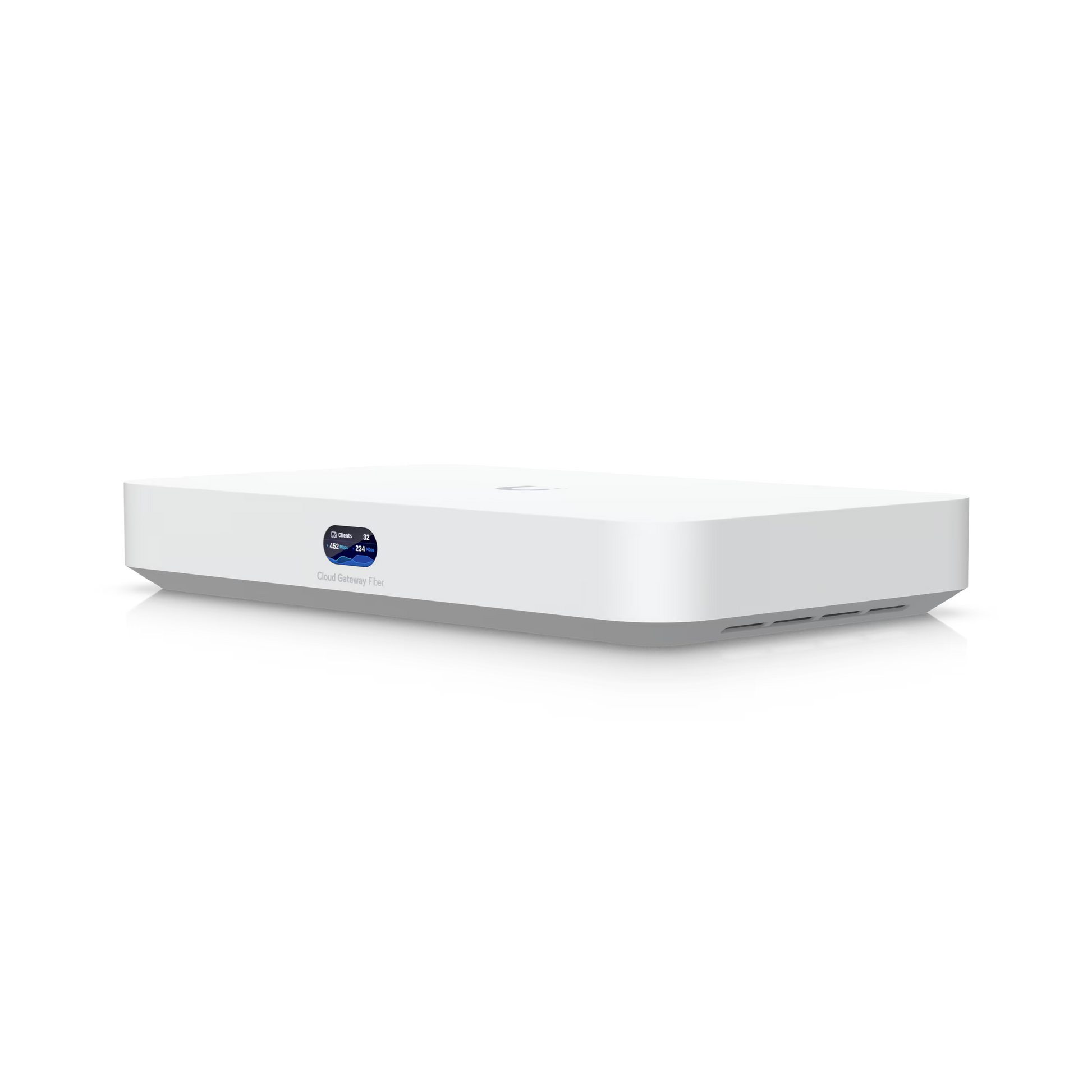 Side view of Ubiquiti 10G Multi-WAN UniFi Cloud Gateway Fiber demonstrating its compact design.