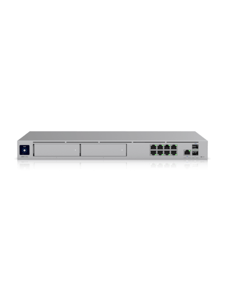 Ubiquiti UniFi Dream Machine Pro Max with 8 ports, angled view highlighting the connectivity options.