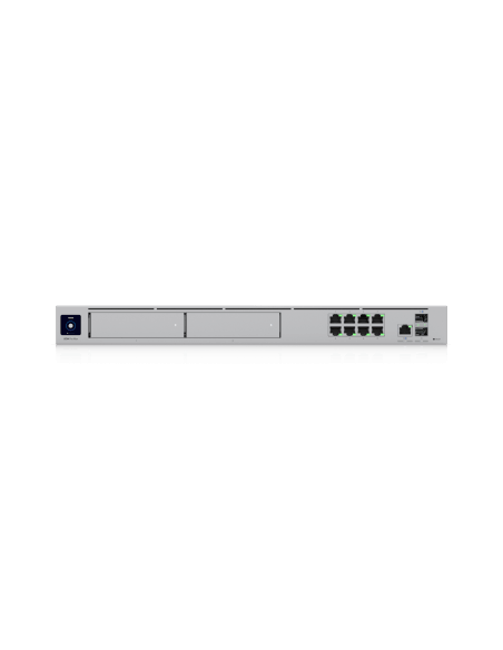 Ubiquiti UniFi Dream Machine Pro Max with 8 ports, showing the device in a home office setup.