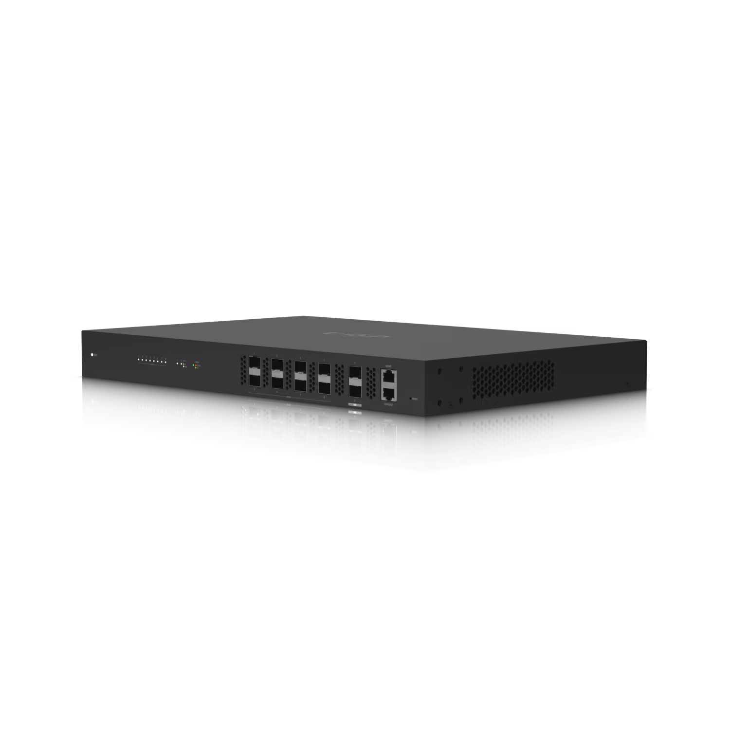 Rear view of the Ubiquiti UISP Fiber GPON OLT showcasing the SFP+ ports.