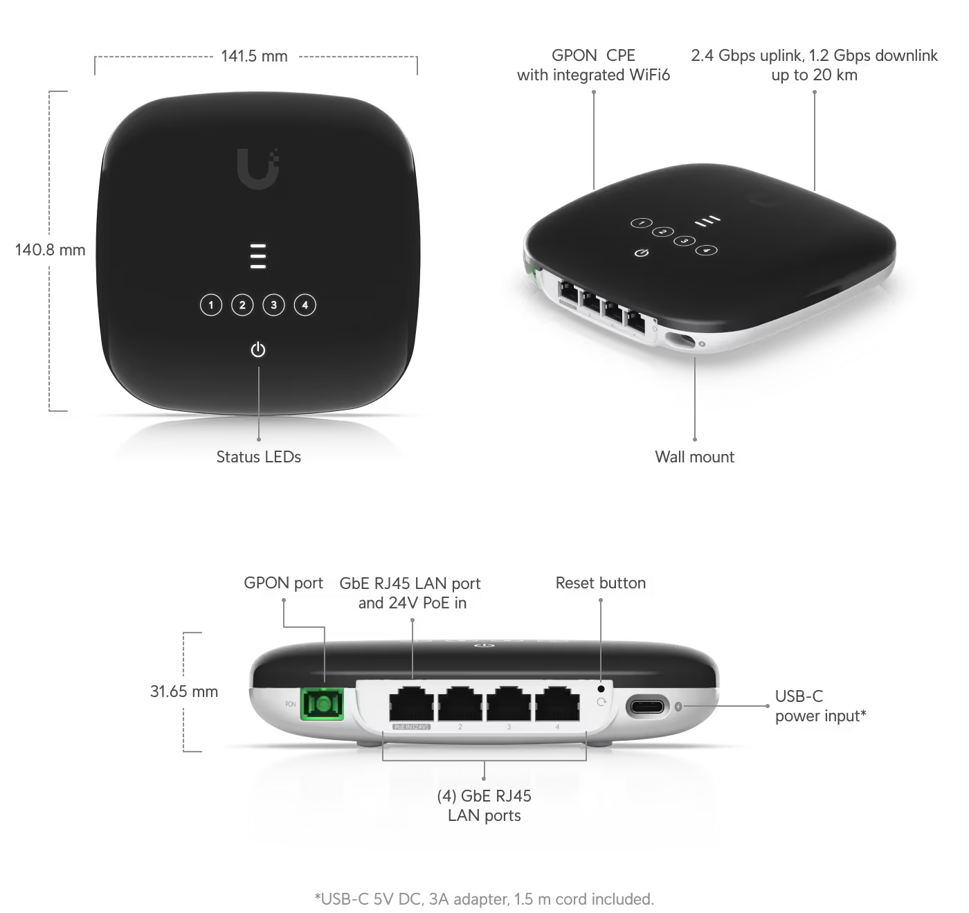 Ubiquiti UISP Fiber WiFi 6 GPON CPE installed in a home environment, demonstrating its integration into smart home setups.