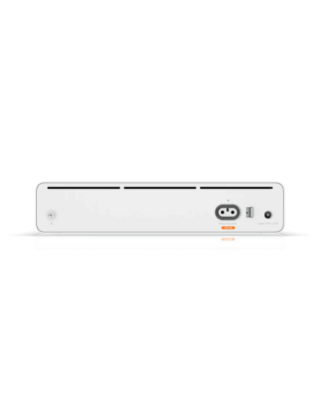 Ubiquiti UISP Console 9 Port Gigabit 2SFP+ top view highlighting its sleek design.