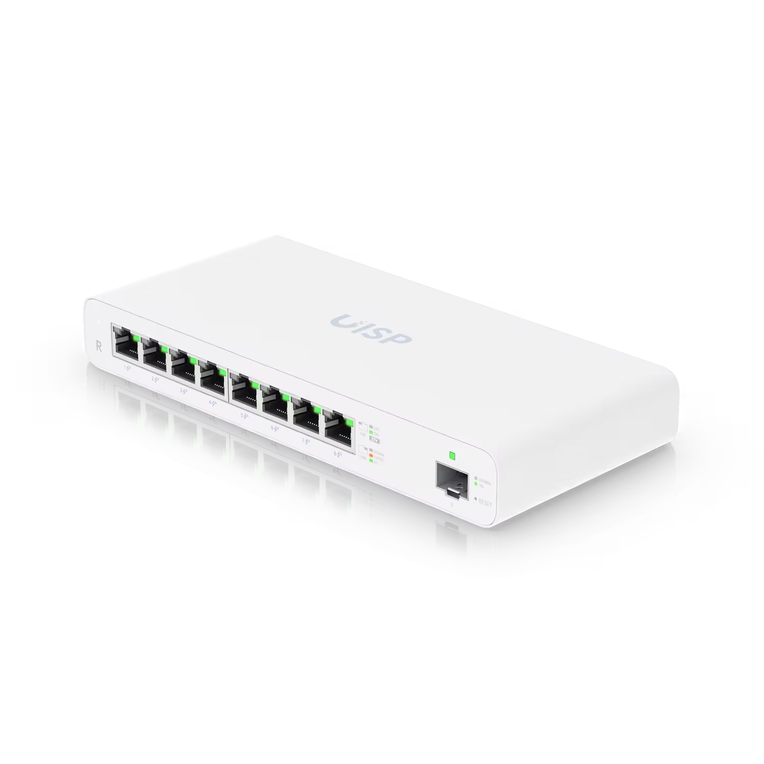 Front view of the Ubiquiti UISP Router 8 Port Gigabit PoE 110W 1SFP.