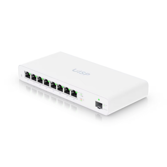 Front view of the Ubiquiti UISP Router 8 Port Gigabit PoE 110W 1SFP.