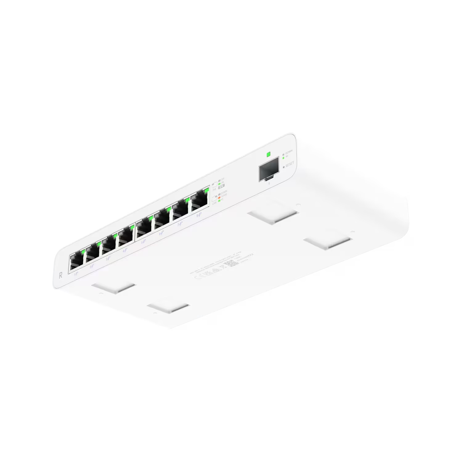 Side view of the Ubiquiti UISP Router 8 Port Gigabit PoE 110W 1SFP.