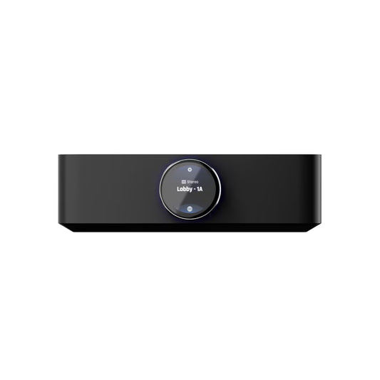 Front view of the Ubiquiti UniFi PowerAmp Black, showcasing its sleek design.