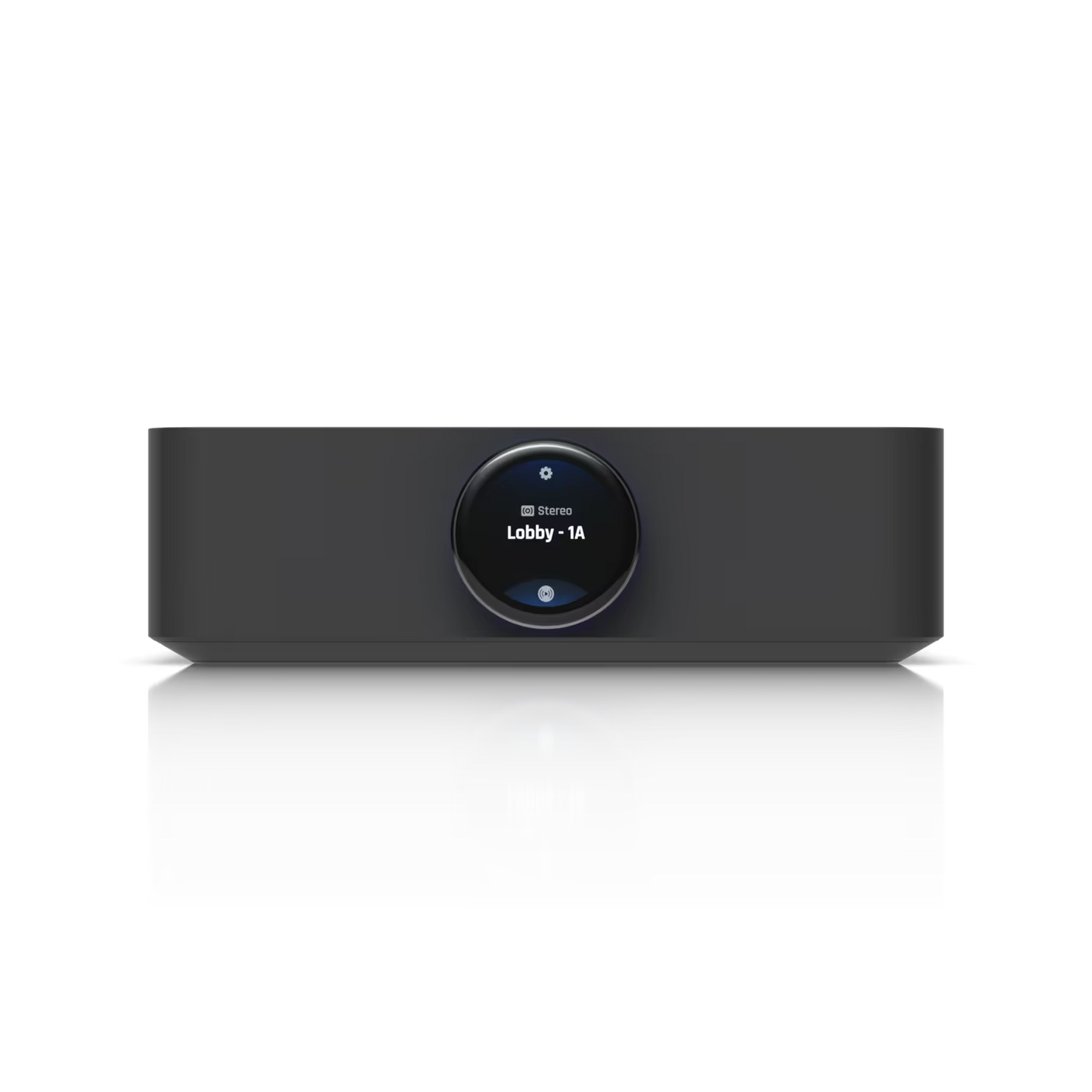 Detailed product shot of the Ubiquiti UniFi PowerAmp Black, featuring its branding and specifications.
