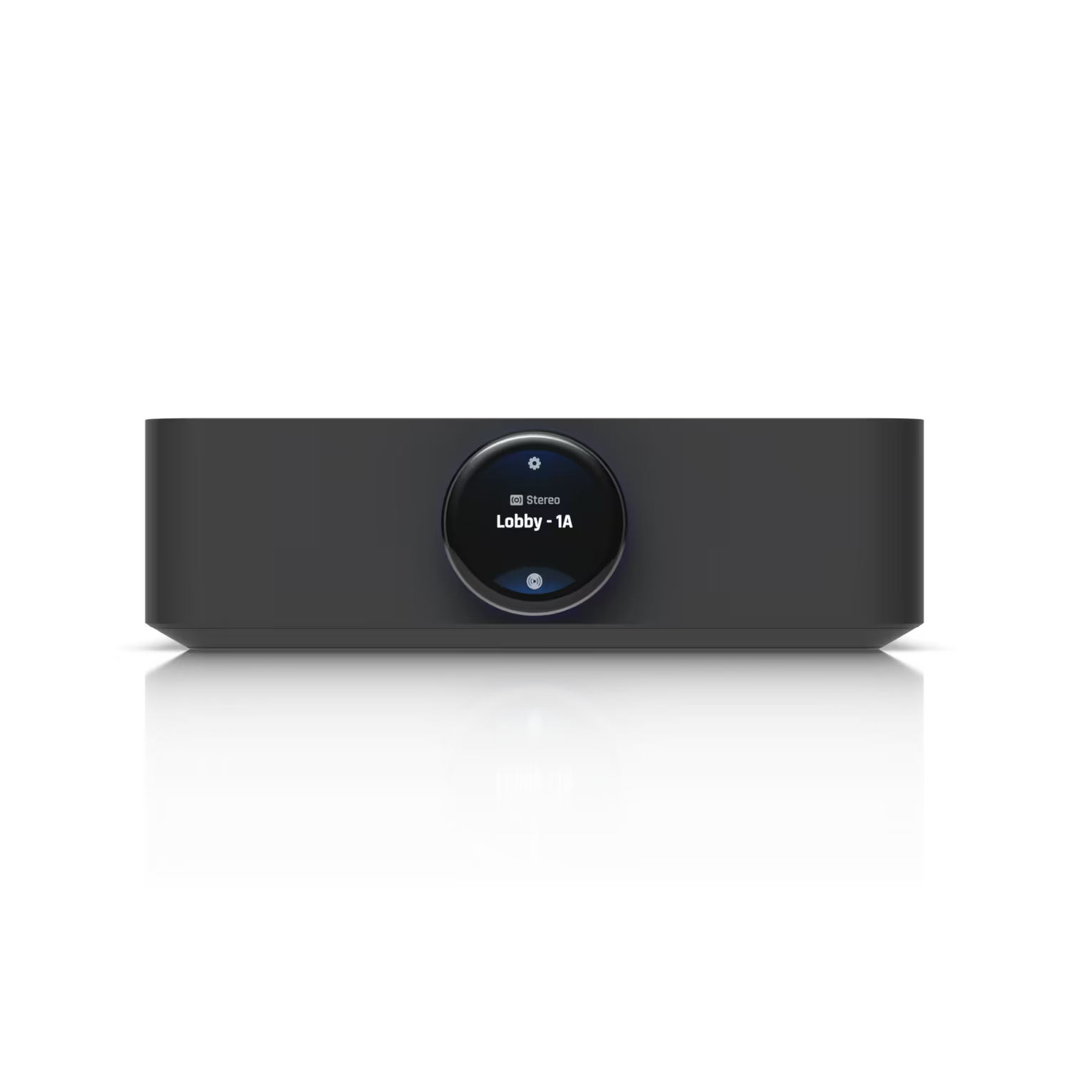 Detailed product shot of the Ubiquiti UniFi PowerAmp Black, featuring its branding and specifications.