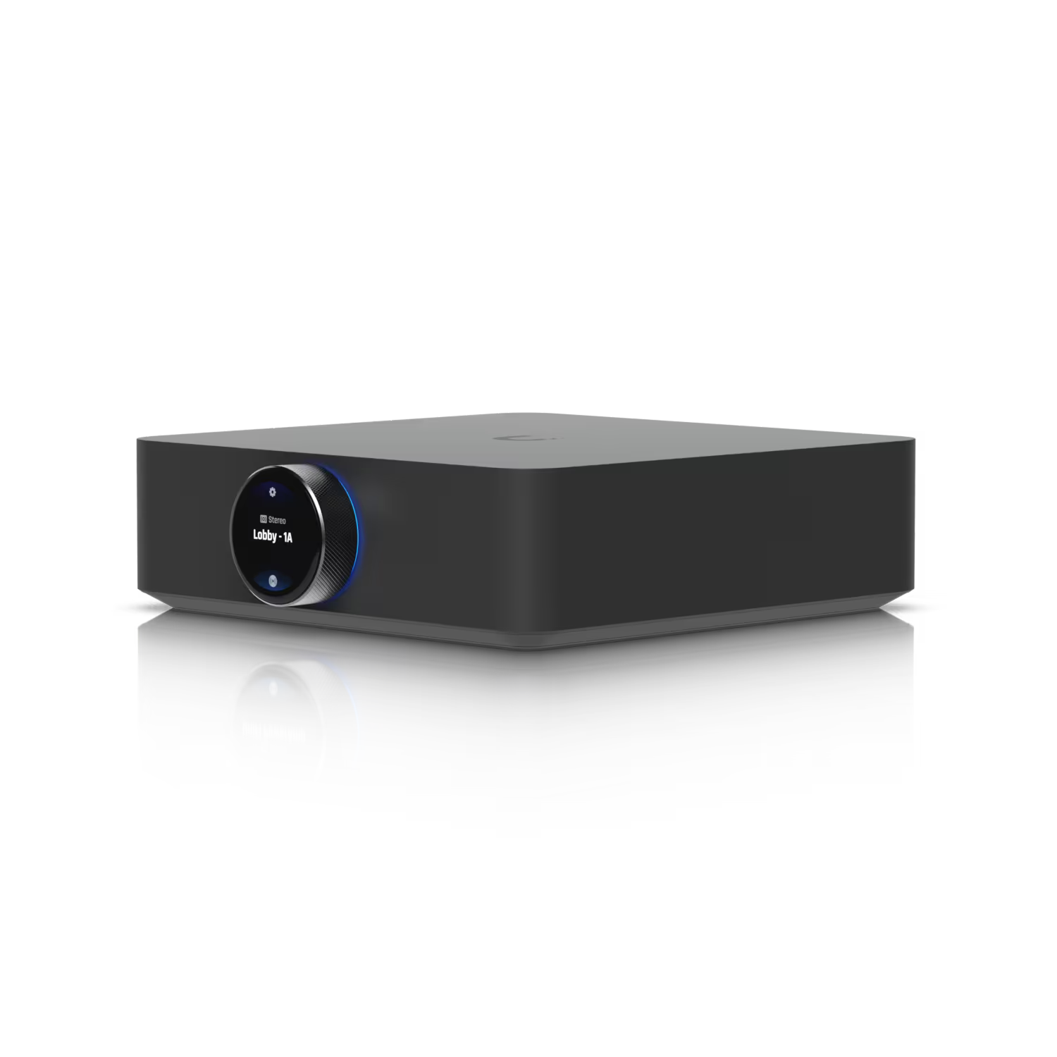 Rear view of the Ubiquiti UniFi PowerAmp Black, displaying the connectivity options.