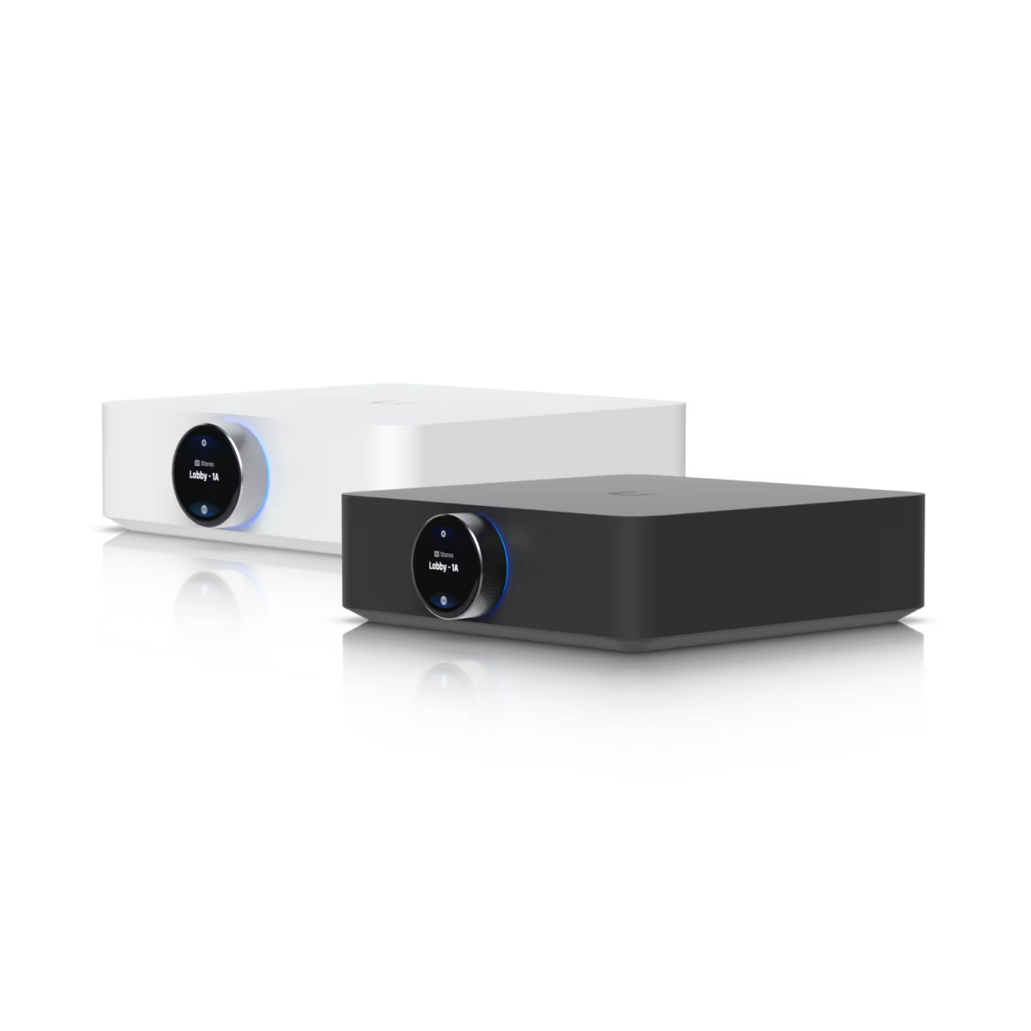 Side view of the Ubiquiti UniFi PowerAmp Black, highlighting its compact form factor.