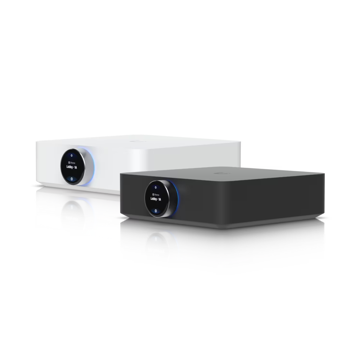 Side view of the Ubiquiti UniFi PowerAmp Black, highlighting its compact form factor.