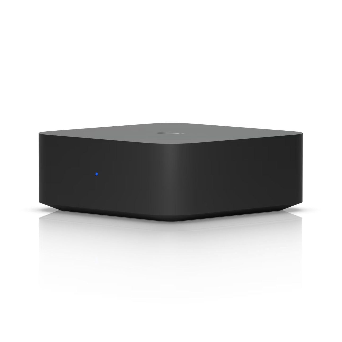 Side view of the Ubiquiti UniFi PoE Audio Port Audio Streamer, displaying its compact size and build quality.