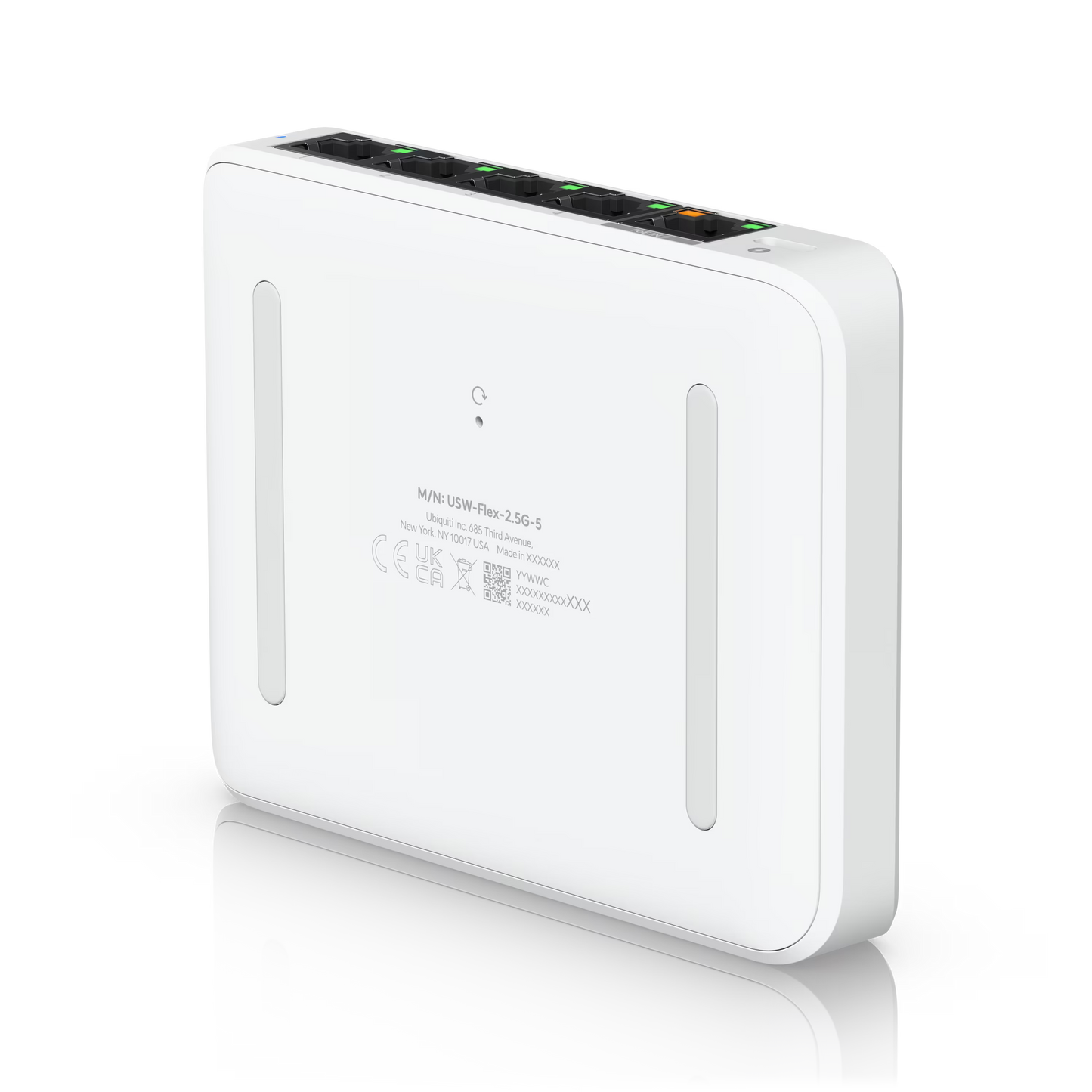 Ubiquiti UniFi Flex Mini 5 Port Gigabit Switch with network cables connected.