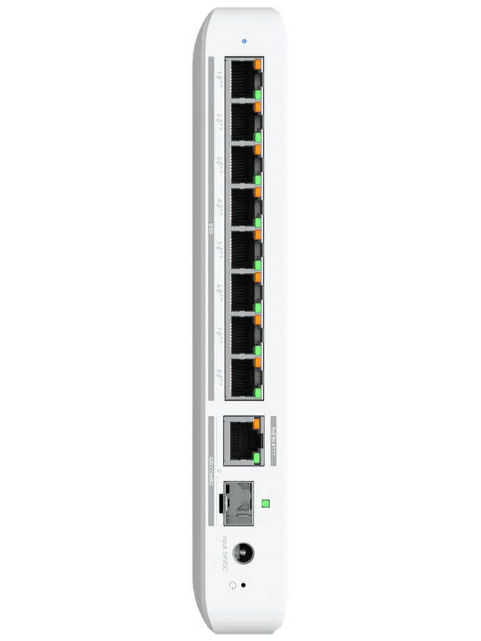 Bottom view of the Ubiquiti UniFi Flex 2.5G PoE 8 Port PoE with 10G Combo Uplink.