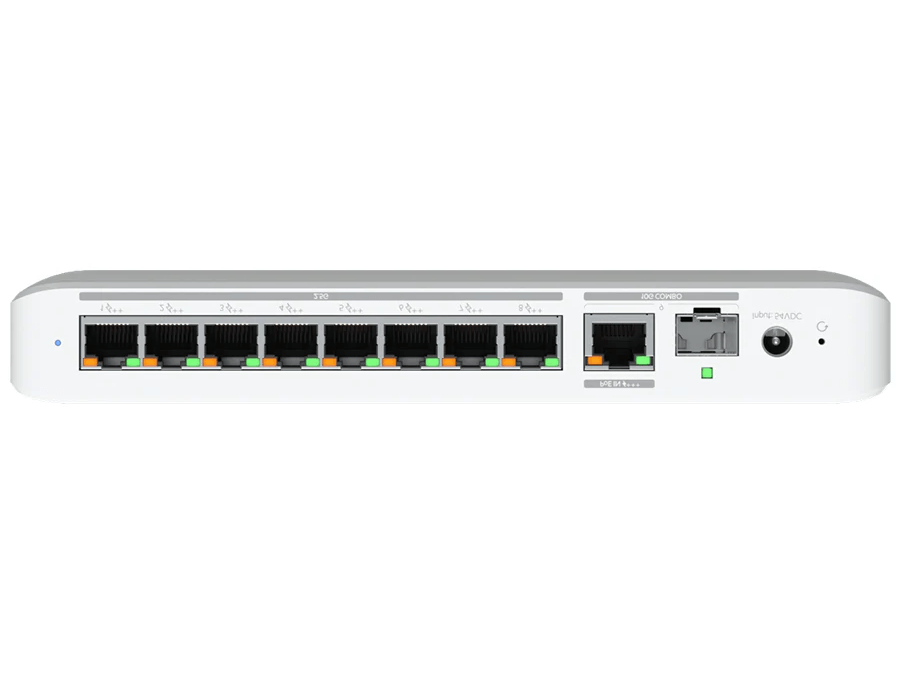 Top view of the Ubiquiti UniFi Flex 2.5G PoE 8 Port PoE with 10G Combo Uplink.