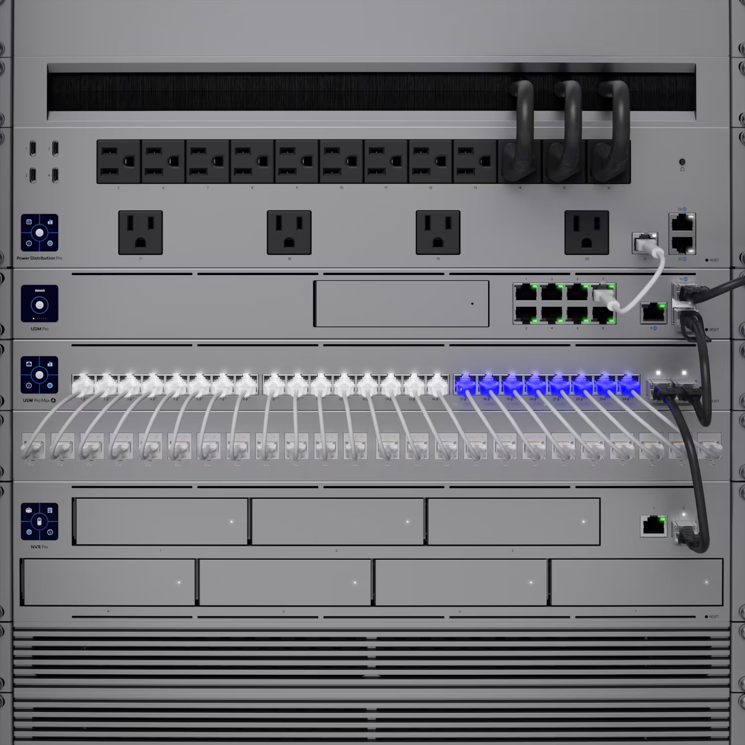 Labels and indicators on the Ubiquiti UniFi Pro Max Switch 24 for easy identification.