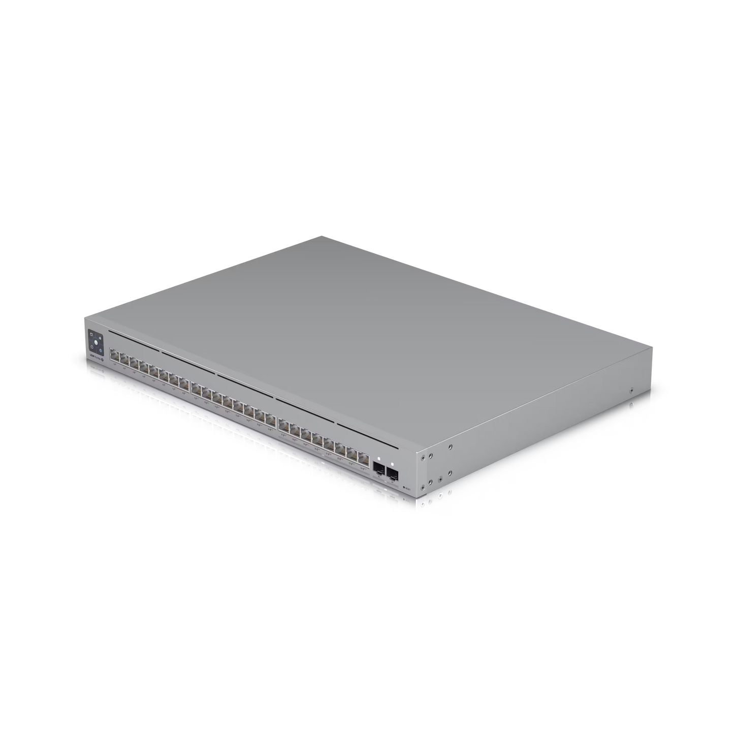 Ubiquiti UniFi Pro Max Switch 24 mounted in a network rack with cables connected.