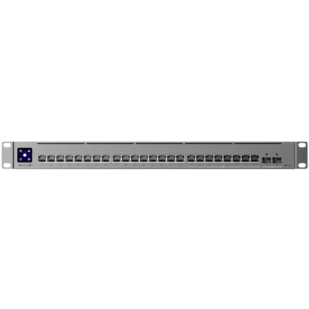 Side view of the Ubiquiti UniFi Pro Max Switch 24 showcasing its compact design.