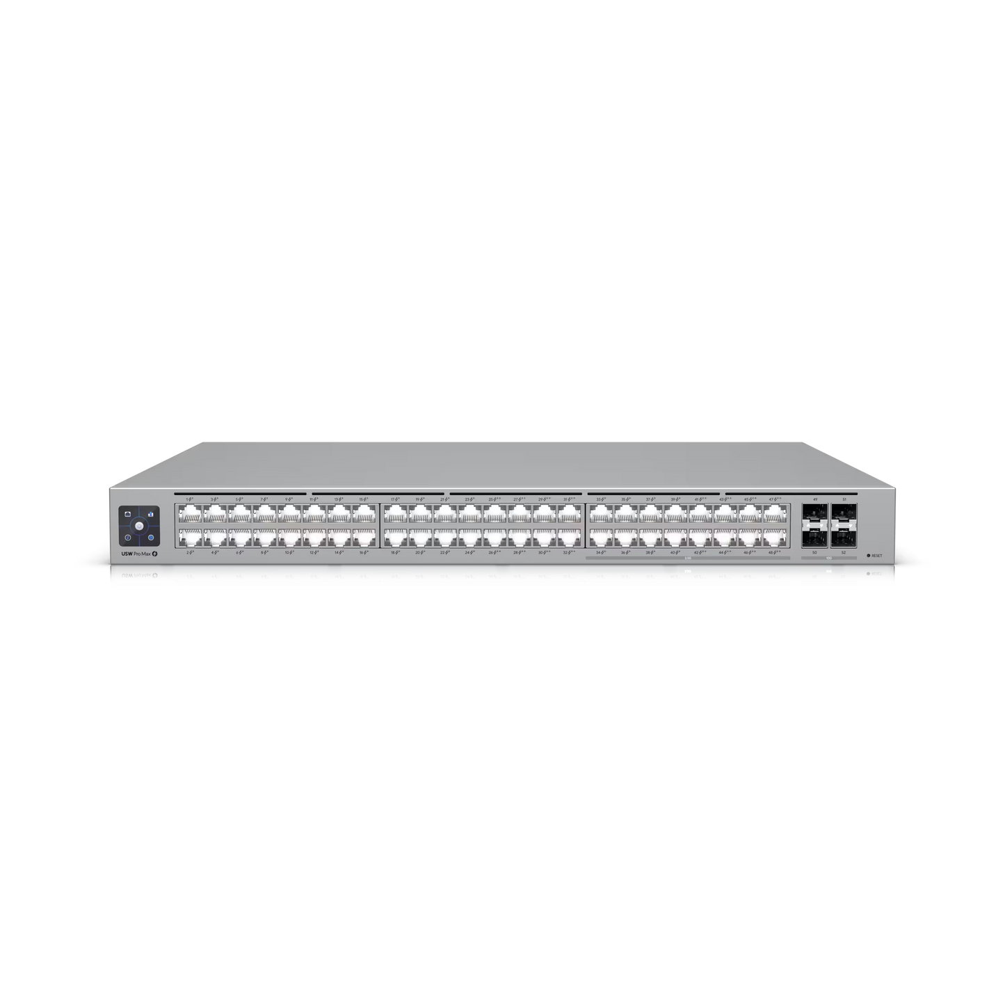 Back view of Ubiquiti UniFi Pro Max Switch 48 highlighting power and connectivity options.