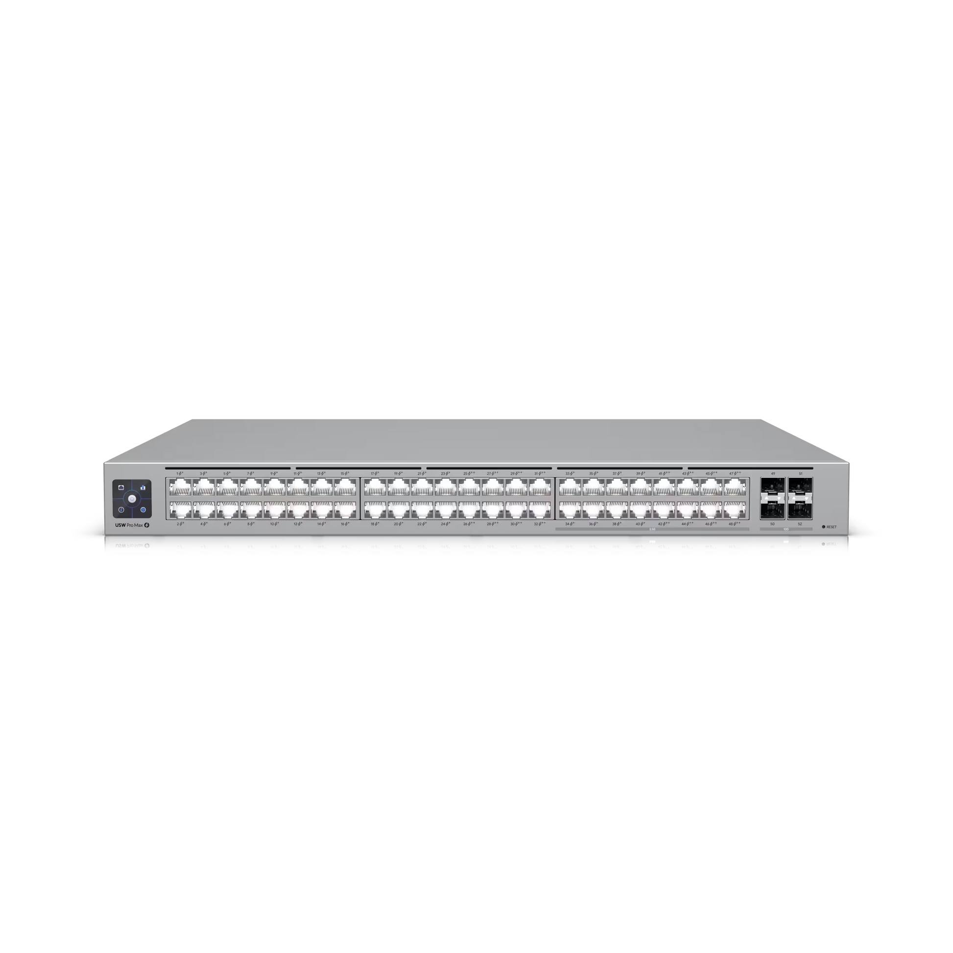 Back view of Ubiquiti UniFi Pro Max Switch 48 highlighting power and connectivity options.