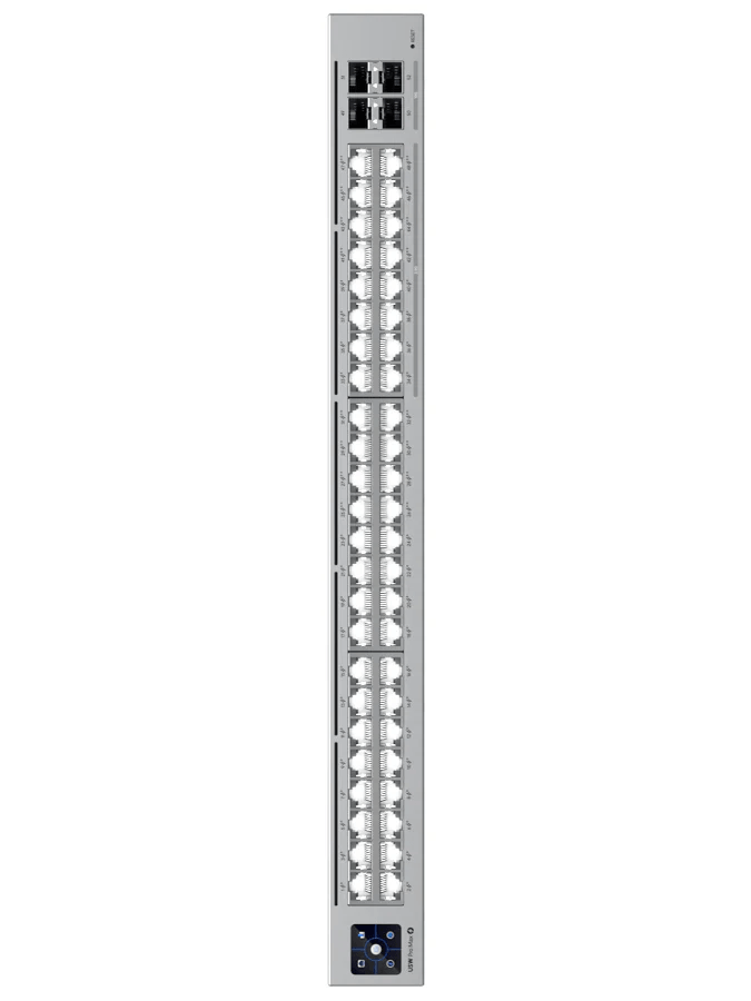 Side view of the Ubiquiti UniFi Pro Max Switch 48 showcasing its ports and design.