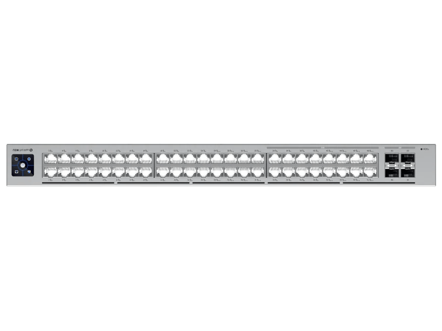 Top view of the Ubiquiti UniFi Pro Max Switch 48 displaying the layout of ports and ventilation.