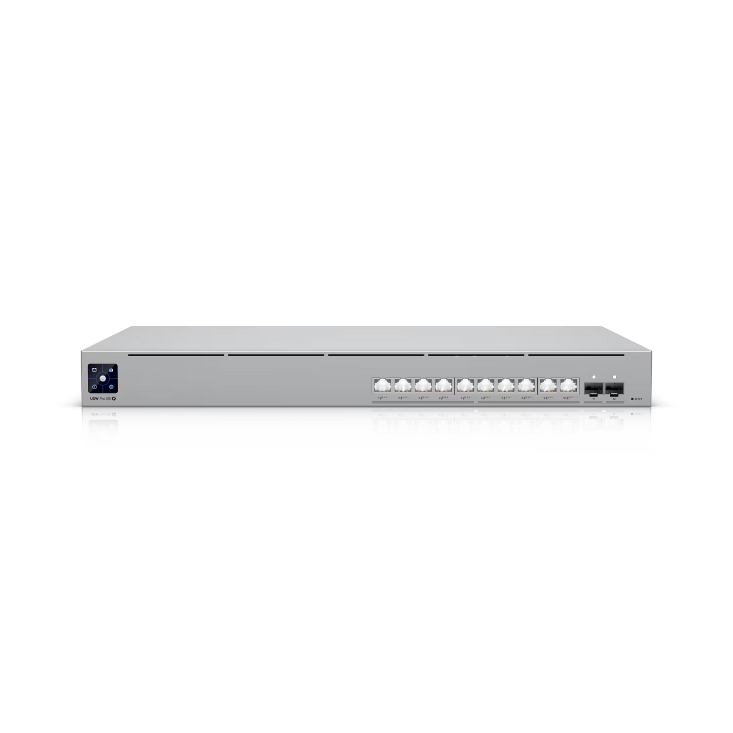 Front view of the Ubiquiti UniFi Pro XG Switch showing ports and design.