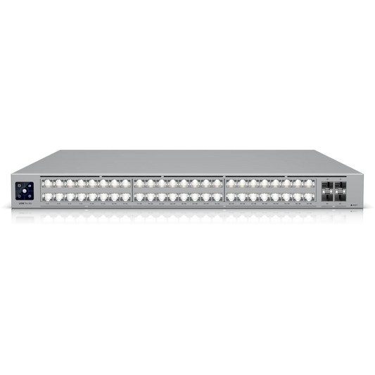 Front view of the Ubiquiti UniFi Pro XG Switch 32 Port 10Gbps, showcasing the 16 x 2.5Gbps and 2 SFP28 ports.