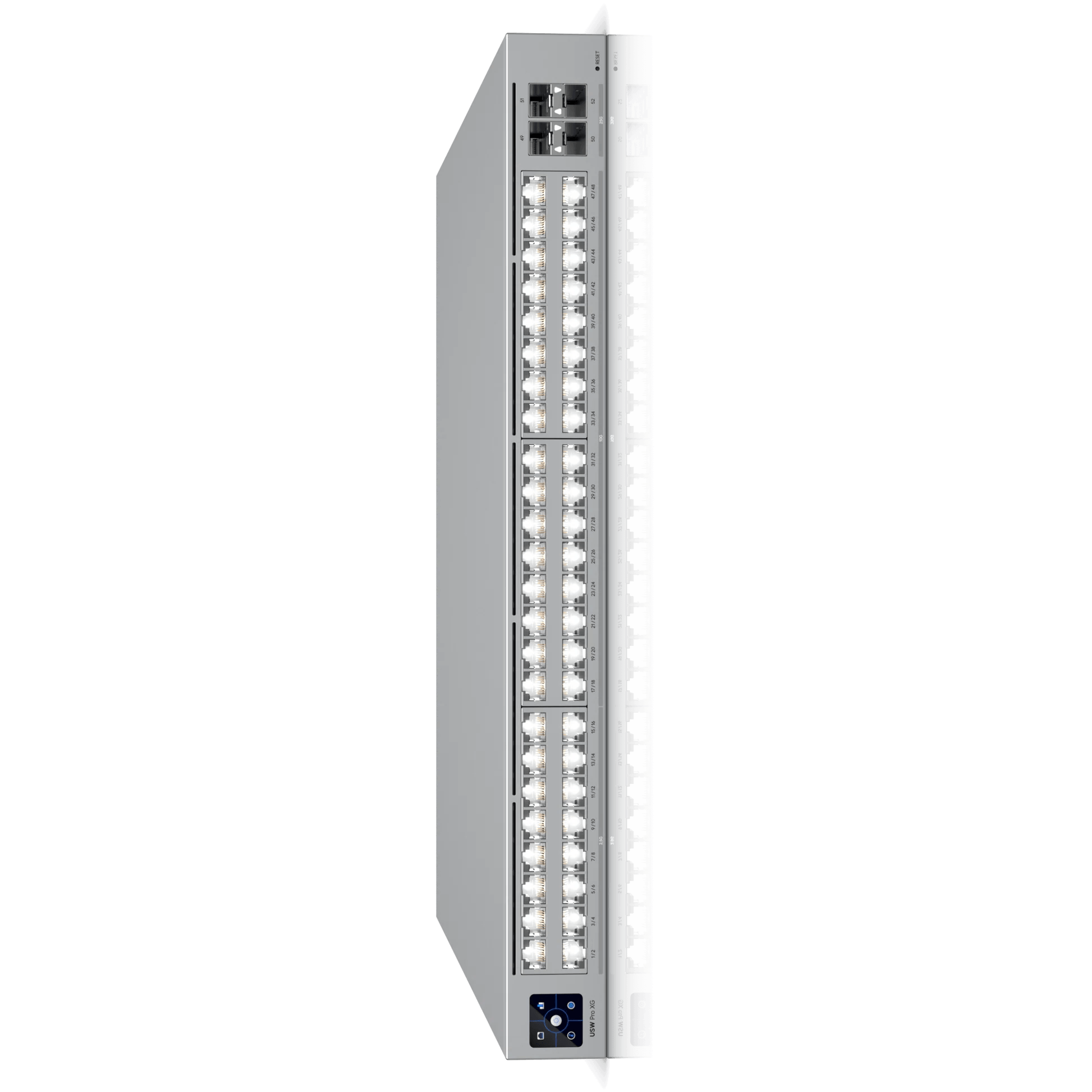 Top view of the Ubiquiti UniFi Pro XG Switch 32 Port 10Gbps, displaying the full array of ports and ventilation.
