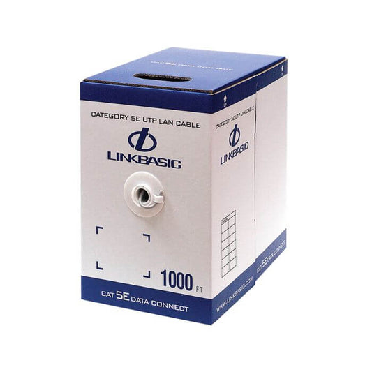 Linkbasic Cat5e 305M Stranded Grey UTP Cable displayed in a product image.