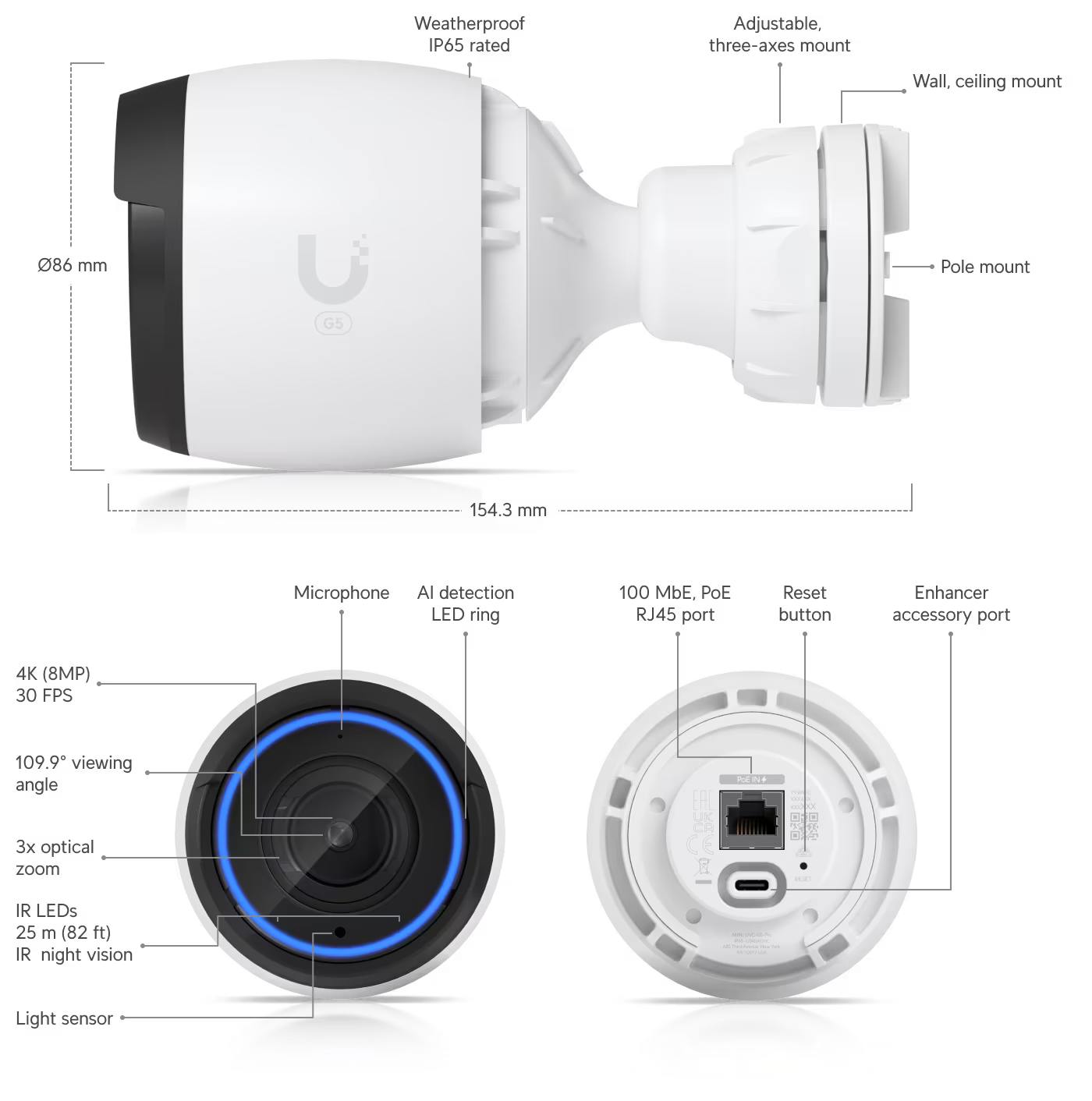 Ubiquiti UniFi Protect G5 Pro 8MP IP Camera mounted on a wall, demonstrating its installation in an outdoor setting.