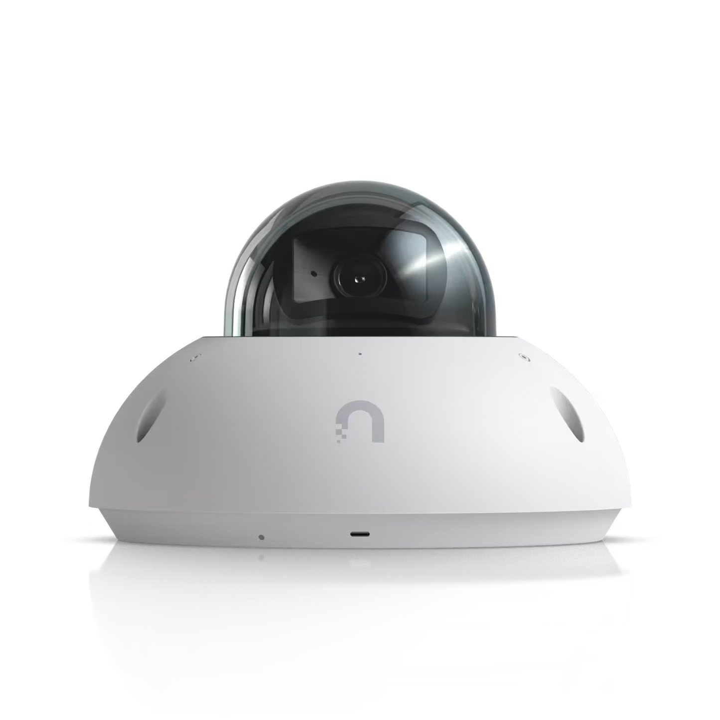 Angled view of the Ubiquiti UniFi Protect G6 Dome 8MP IP Camera highlighting its lens and dome shape.