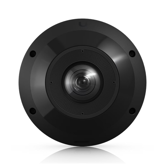 Front view of the Ubiquiti UniFi Protect G6 Pro 360 Black IP Camera showing its sleek design and lens.