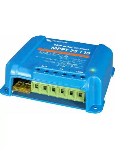 Victron Blue Solar MPPT 75/10 Charge Controller displayed on a white background.