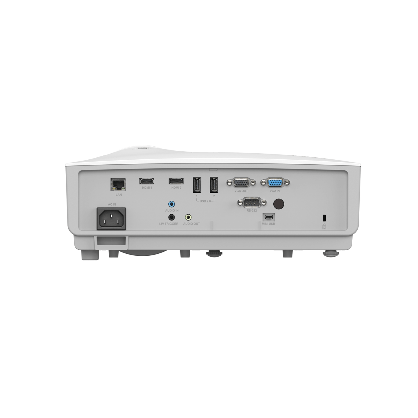 Rear I/O connections of the Vivitek DH856 1080p DLP projector showcasing its ports and interfaces.