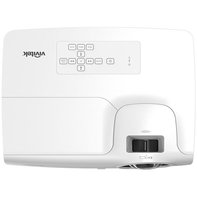 Vivitek DW284 ST WXGA Short Throw DLP Projector showcasing its design and features, including 3600 lumens brightness and 20,000:1 contrast ratio.