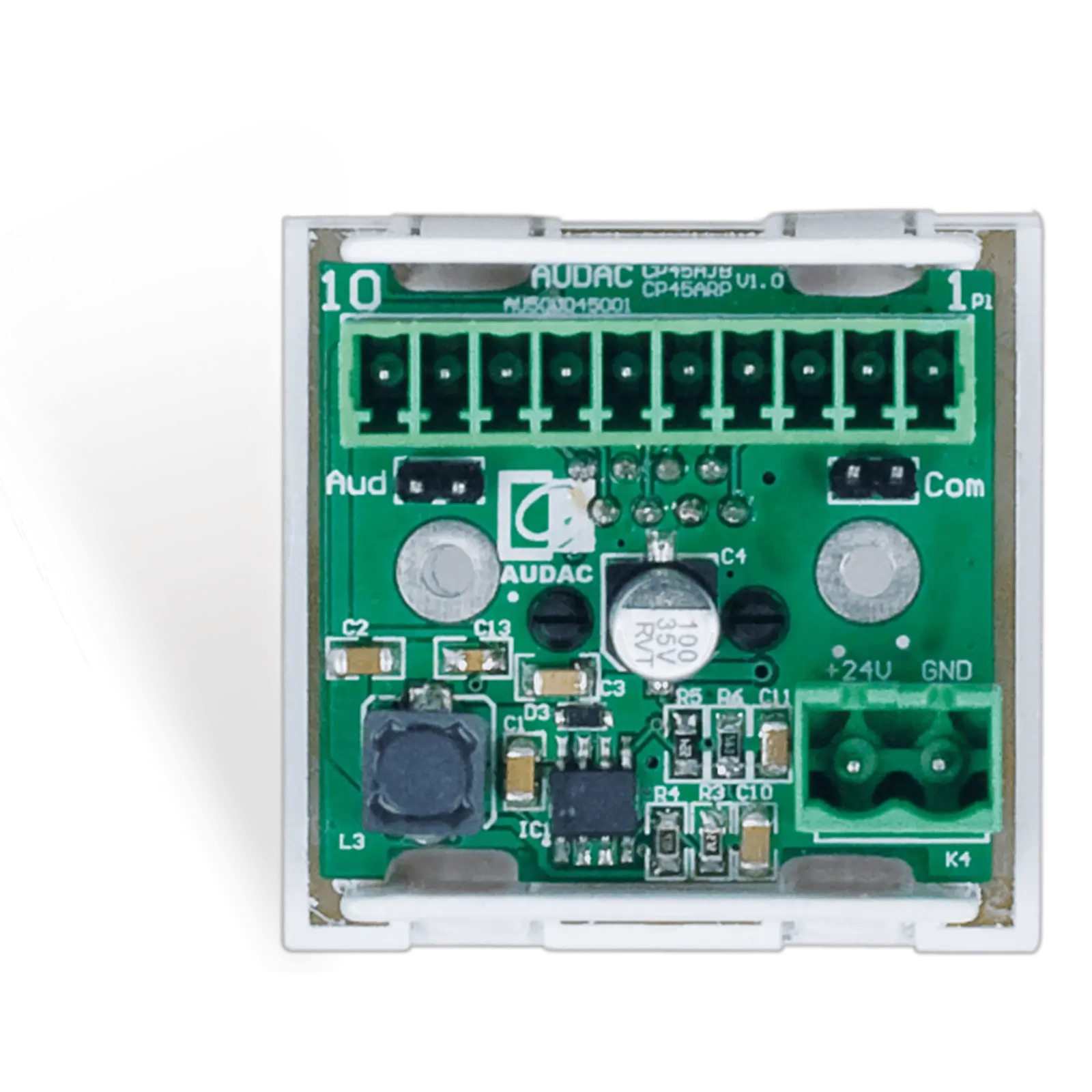 AUDAC CP43ARJ Connection Plate in BTICINO White, designed for RJ45 connections.