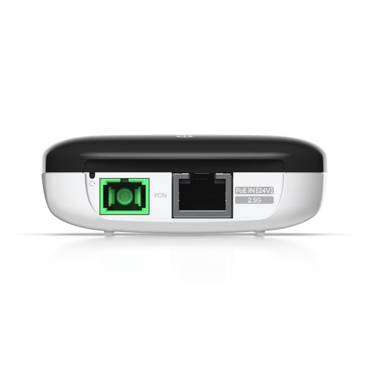 Ubiquiti UISP WaveFiber SC/APC 2.5Gbps Ethernet ONU front view with clear visibility of ports and design.