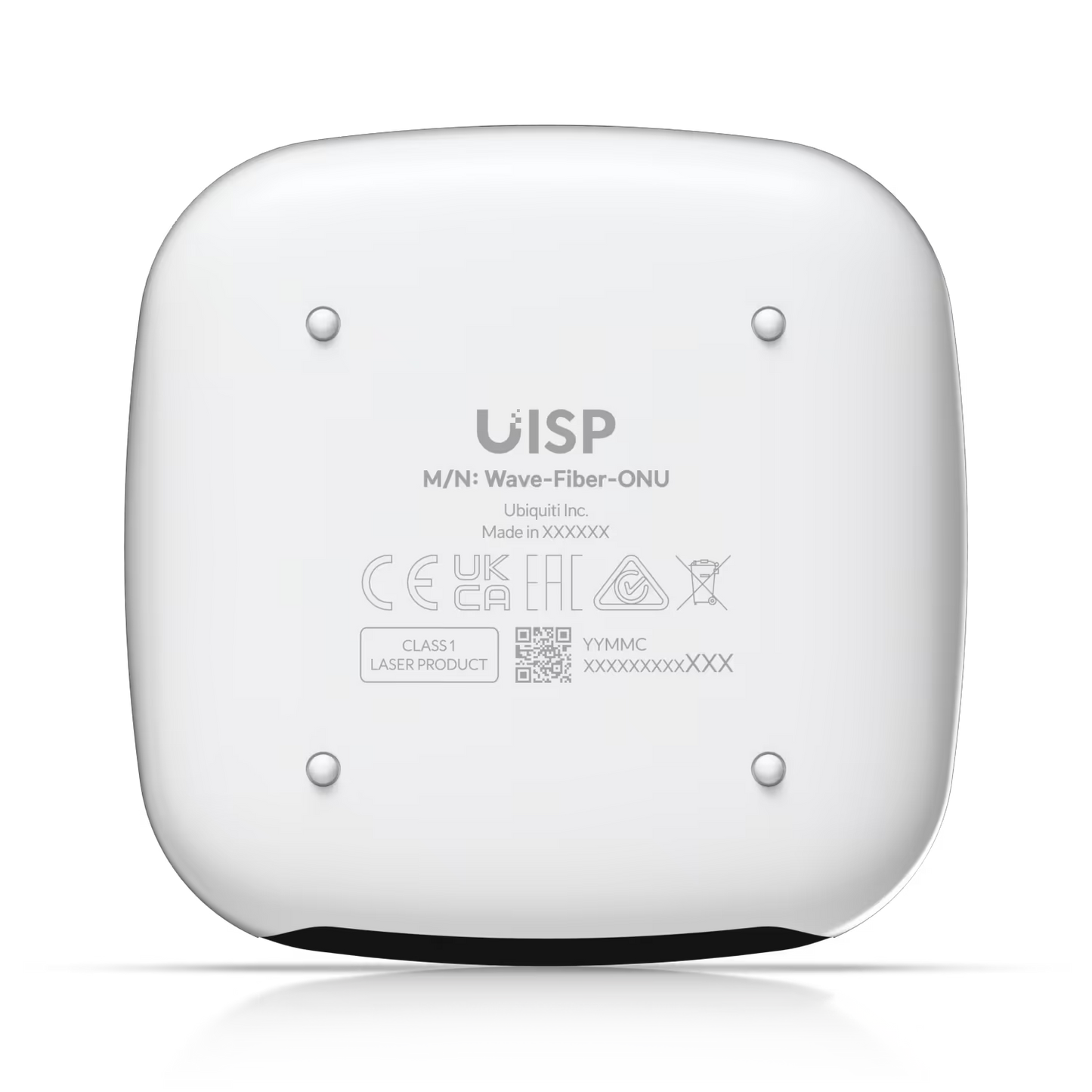 Ubiquiti UISP WaveFiber SC/APC 2.5Gbps Ethernet ONU with power adapter and accessories displayed.