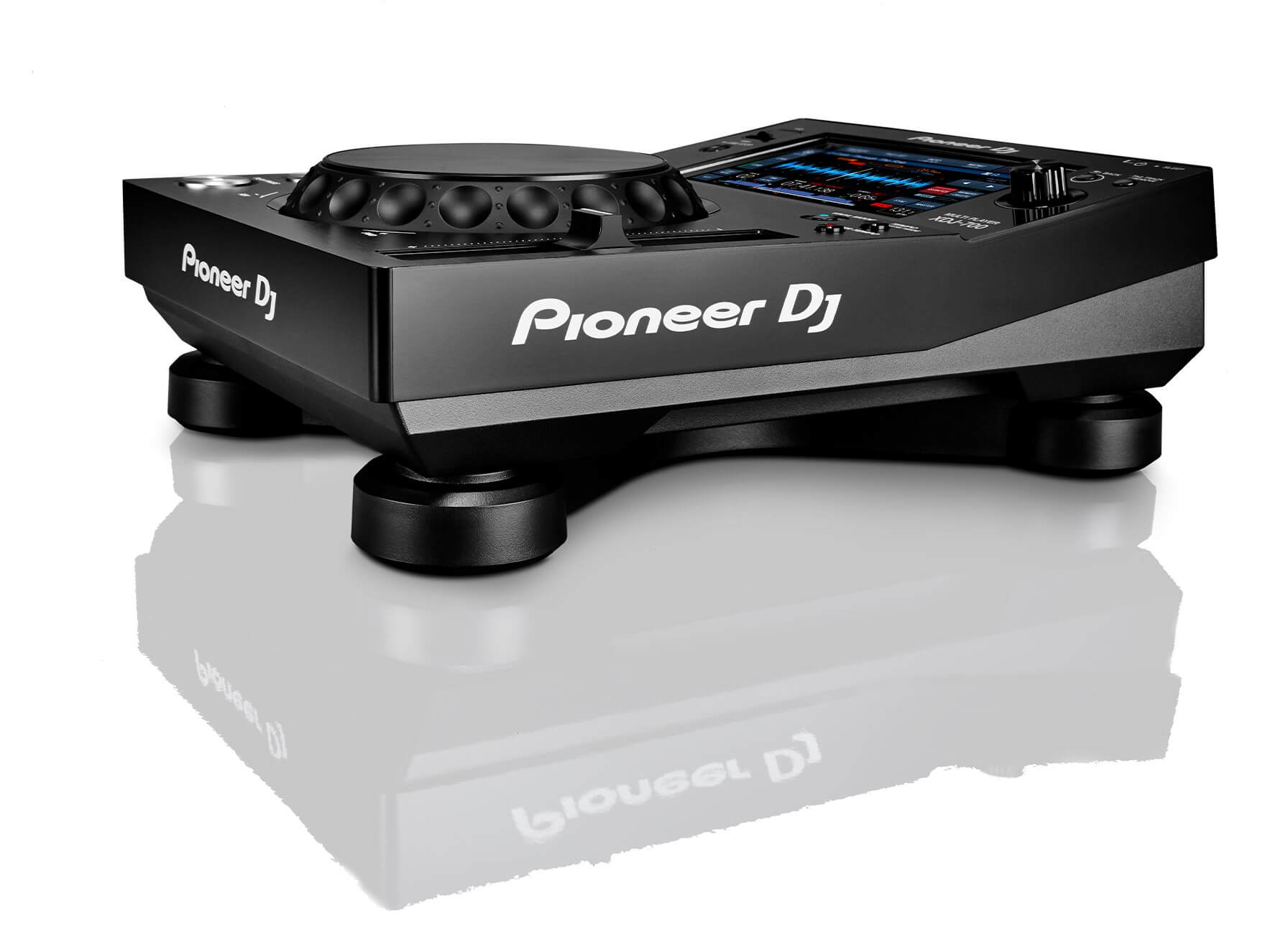 Pioneer XDJ-700 Compact Performance Multi Player featuring a 7-inch touchscreen, showcasing its sleek design and advanced functionality.
