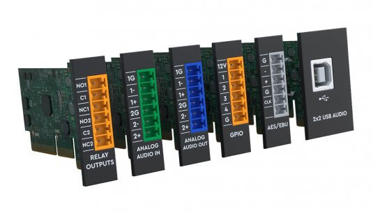 Xilica Solaro Series I/O Card featuring dual relay control channels for NO, NC, and common signals.