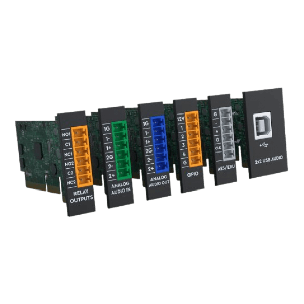 XILICA SOLARO Series Dual-Channel I/O Card featuring 48V Phantom Power and software-controlled functionality.