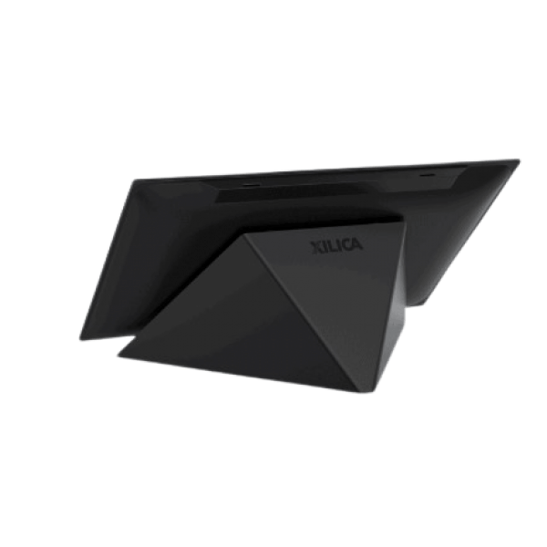 Xilica XT80-TTS Table Stand for XTouch 80 in Matt Black, featuring an integrated cable conduit, designed by StudioX.